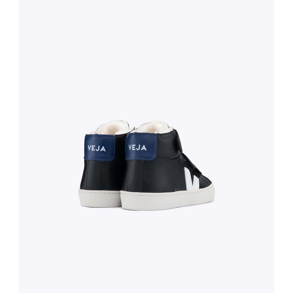 Veja ESPLAR MID FURED LEATHER Kids' High Tops Black | NZ 692VRW